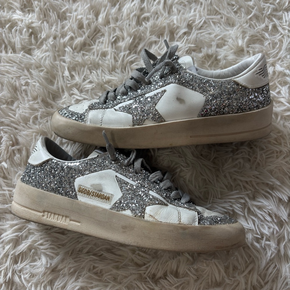 Golden Goose Women's Stardan Glitter Sneakers - Silver and White